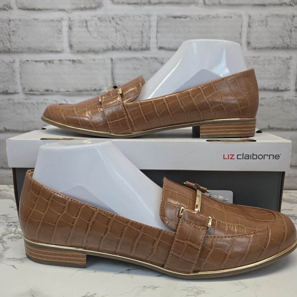 Liz Claiborne Tan NEW Women's Size 10 Croc Comfort Loafers Slip on Flats Shoes